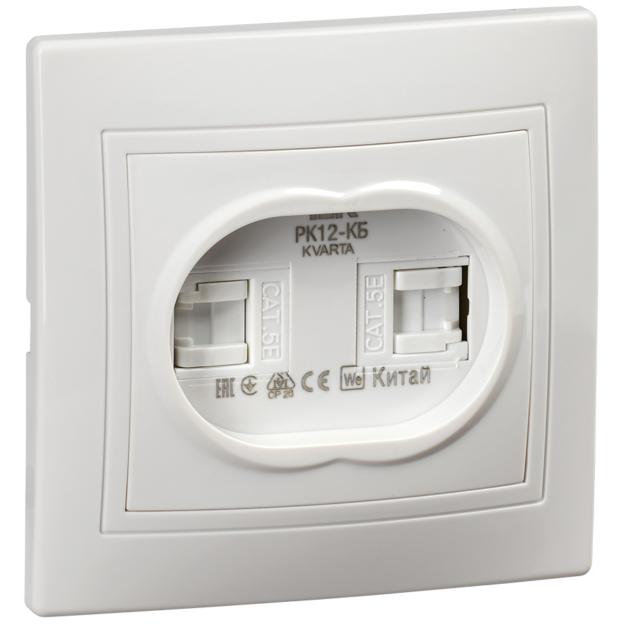KVARTA Розетка 2-местная компьютерная RJ45 кат.5е РК12-КБ белый GENERICA