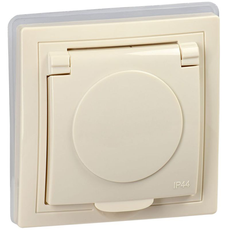 KVARTA Розетка с заземлением с защитными шторками с крышкой 16А IP44 РСбш10-3-ККм-44 кремовый GENERICA