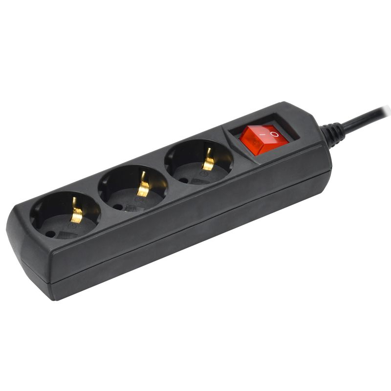 Удлинитель У03В 3 места с заземлением 5м 3х1мм2 10А/250В черный GENERICA