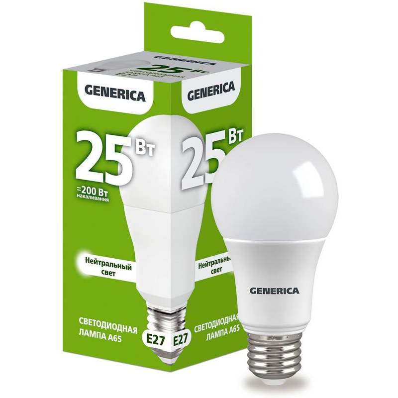 Лампа светодиодная A65 груша 25Вт 230В 4000К E27 GENERICA