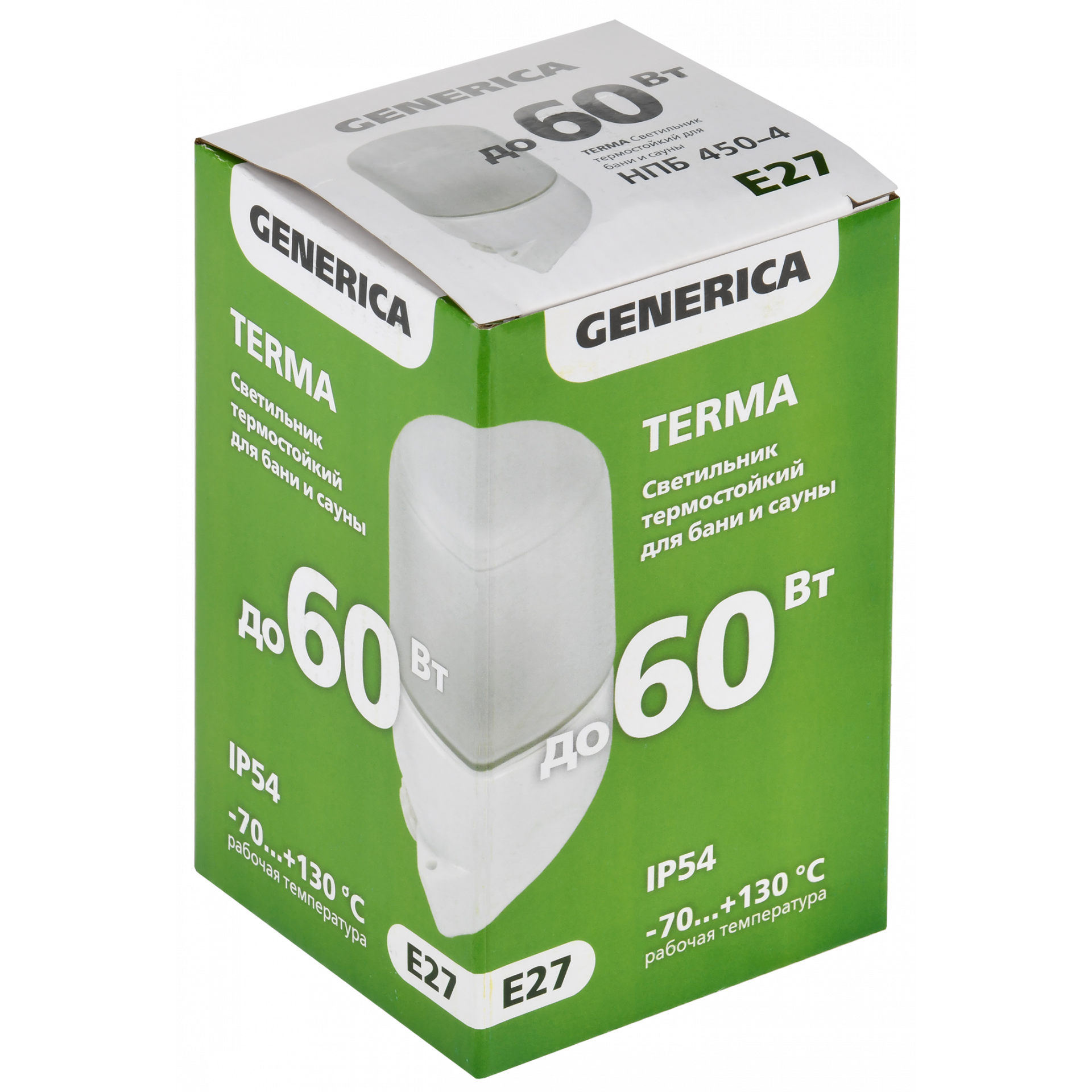 TERMA Светильник термостойкий для бани и сауны НПБ 450-4 IP54 60Вт белый наклон GENERICA