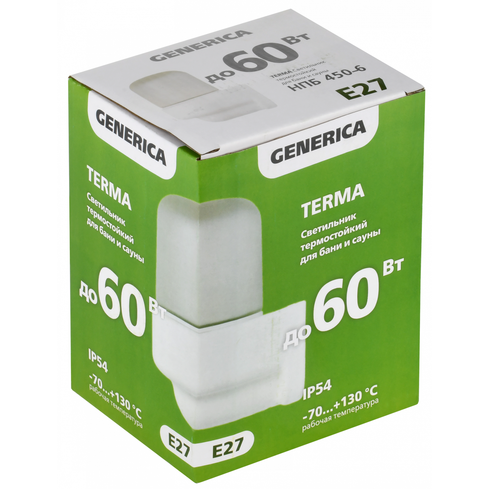 TERMA Светильник термостойкий для бани и сауны НПБ 450-6 IP54 60Вт белый угол GENERICA