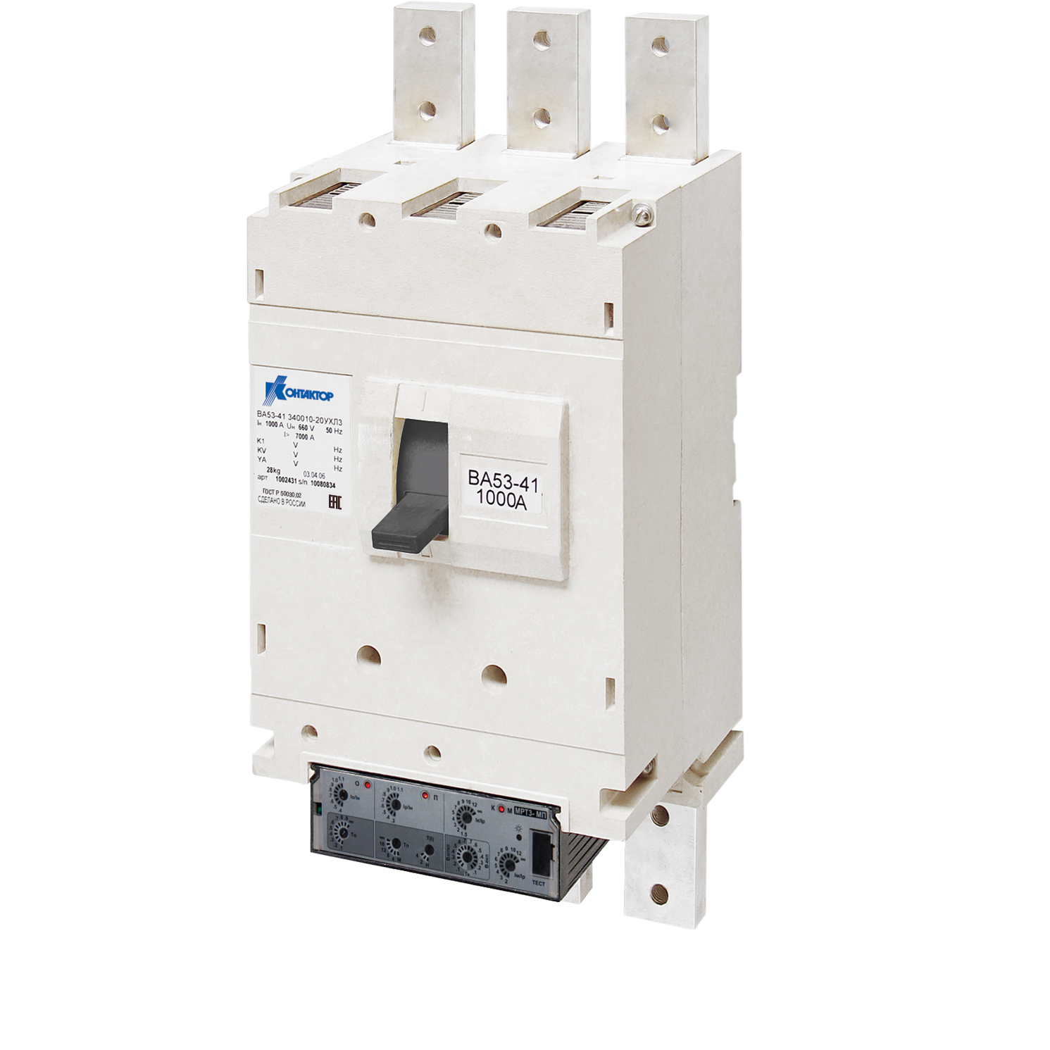 Выключатель автоматический ВА53-41-144730-00УХЛ3 250А стационарноеионарное МРТ2-МП НР220AC переднее шина медь Контактор
