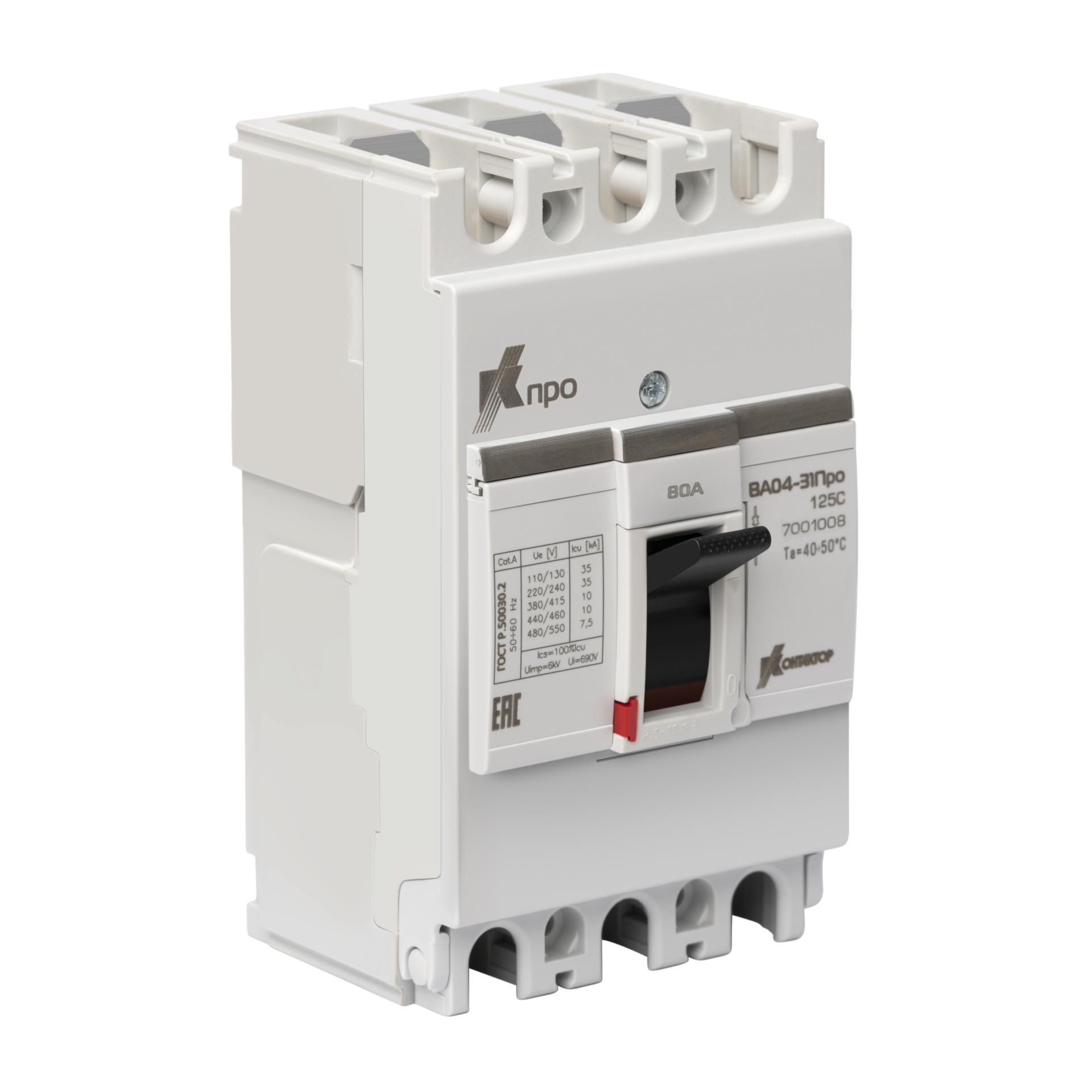 Выключатель автоматический ВА04-31Про 3P 80А Icu-10kA (125C) Контактор