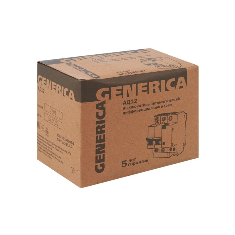 Дифференциальный автоматический выключатель АД12 2Р 25А 30мА GENERICA