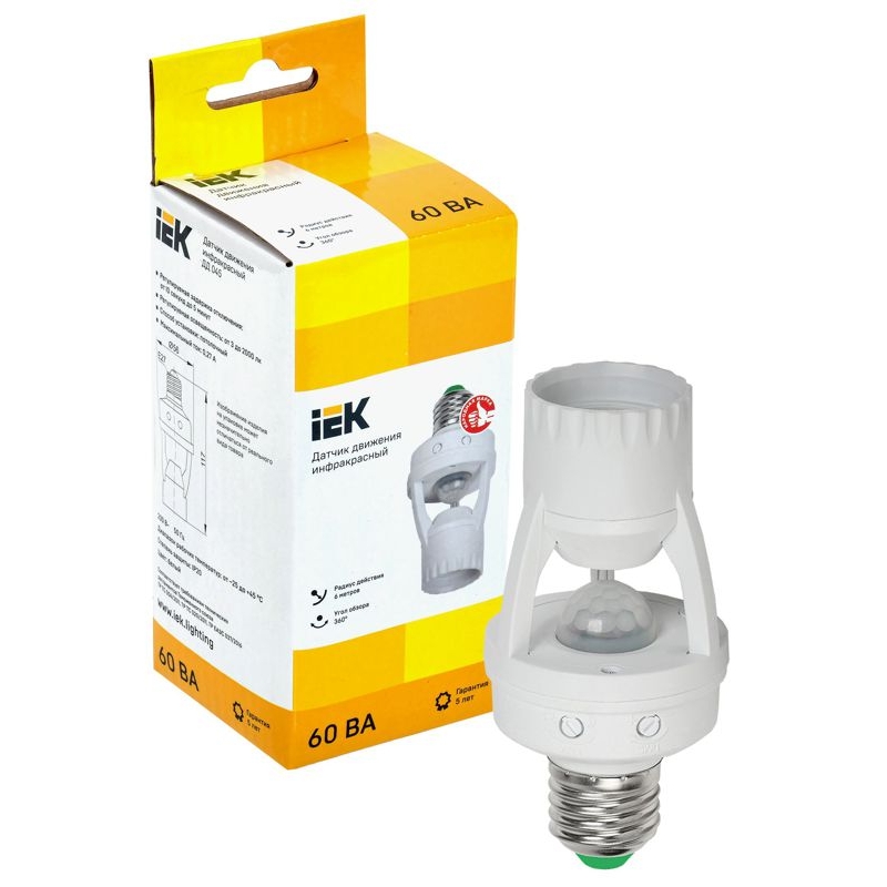 Датчик движения ДД-045 E27 60Вт 360град 6м IP20 белый IEK