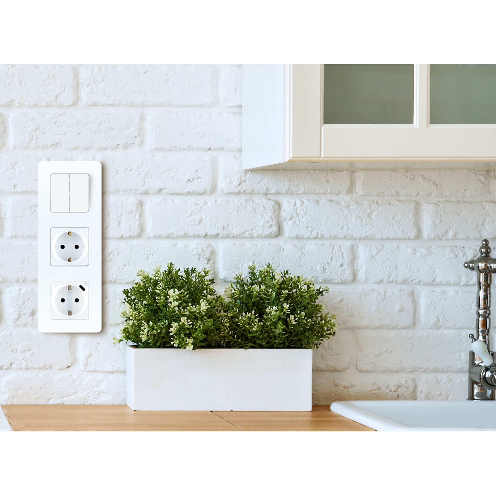 INSPIRIA Розетка 1-местная с заземлением с защитными шторками 16А с USB C 5В безвинтовое крепление белый