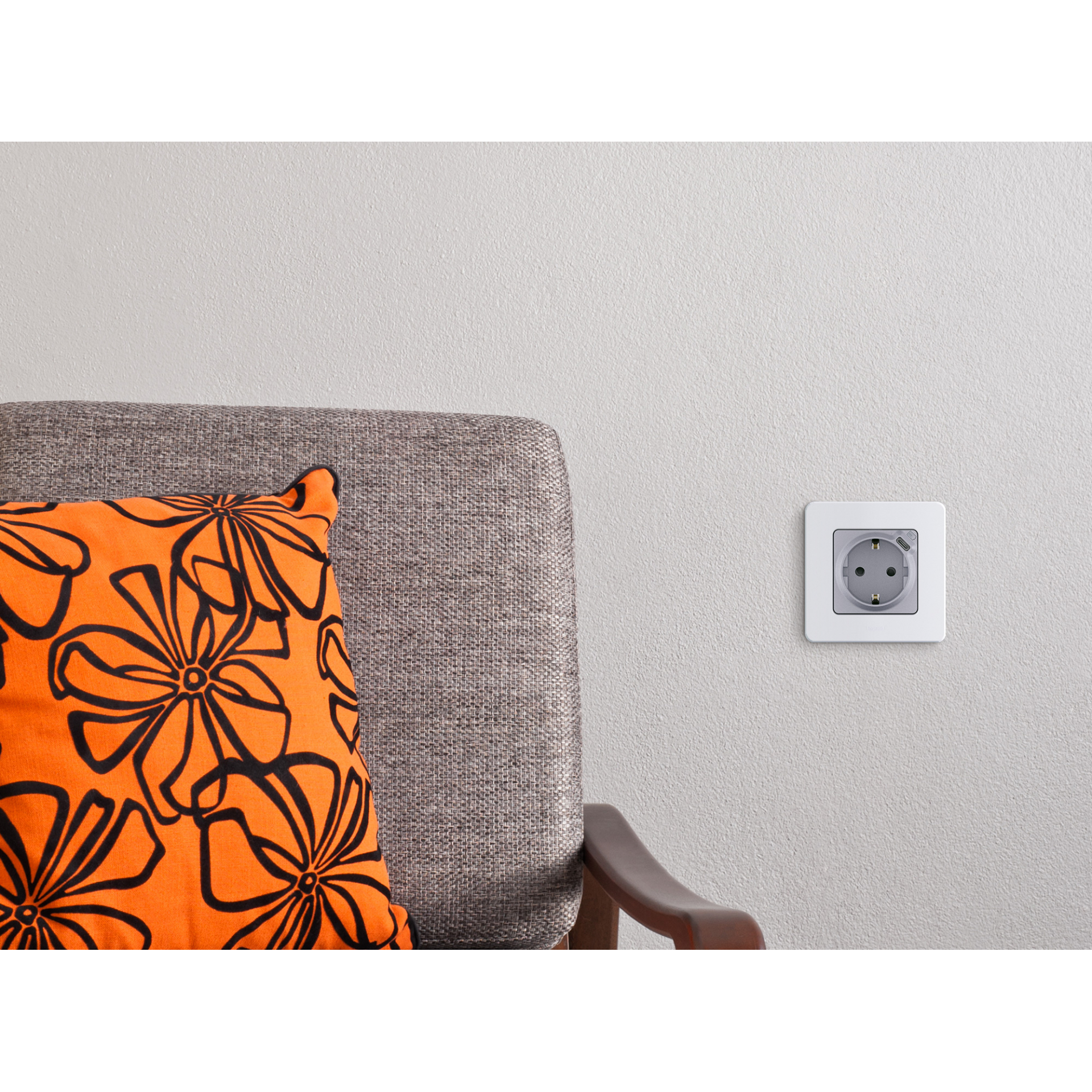 INSPIRIA Розетка 1-местная с заземлением с защитными шторками 16А с USB C 5В безвинтовое крепление алюминий