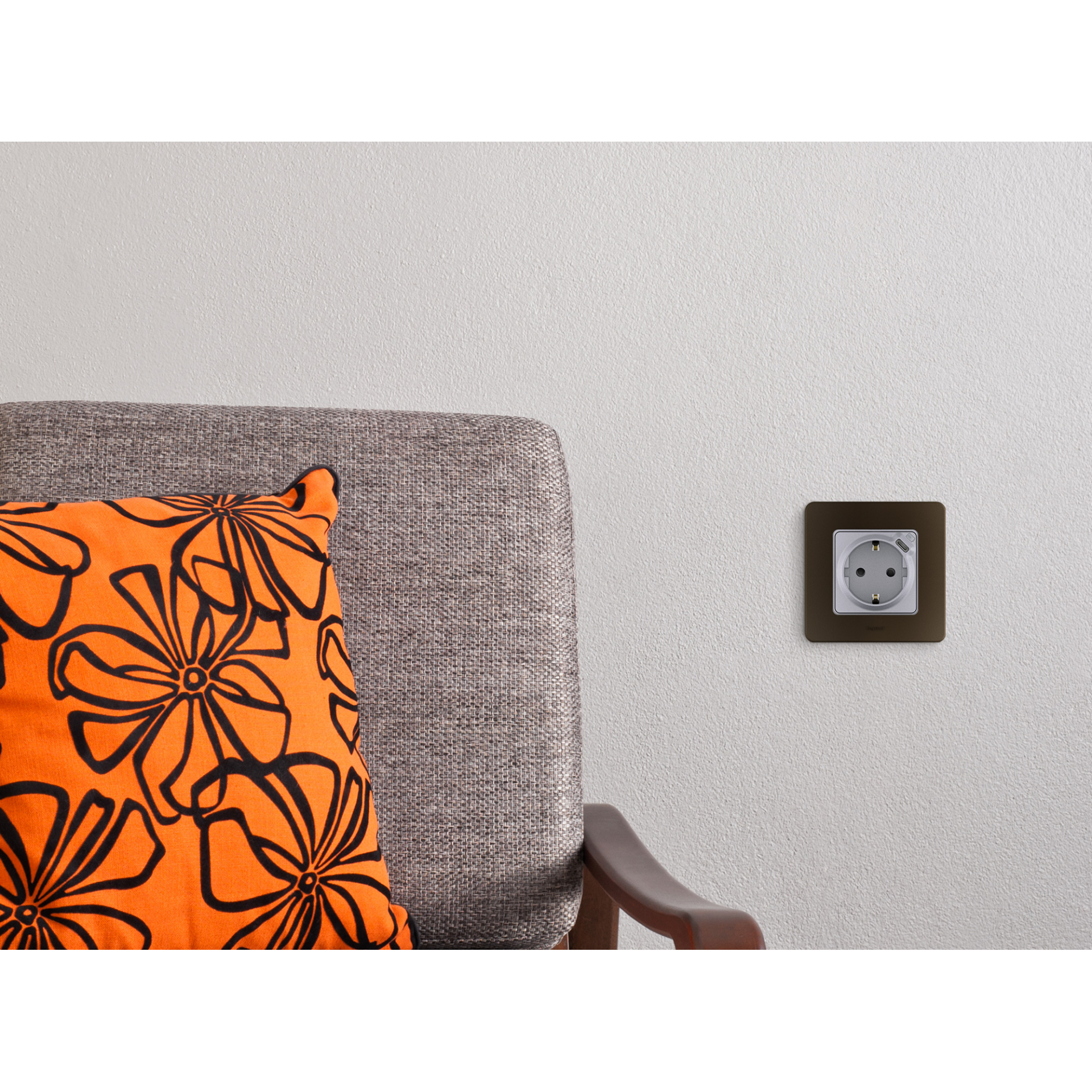 INSPIRIA Розетка 1-местная с заземлением с защитными шторками 16А с USB C 5В безвинтовое крепление алюминий