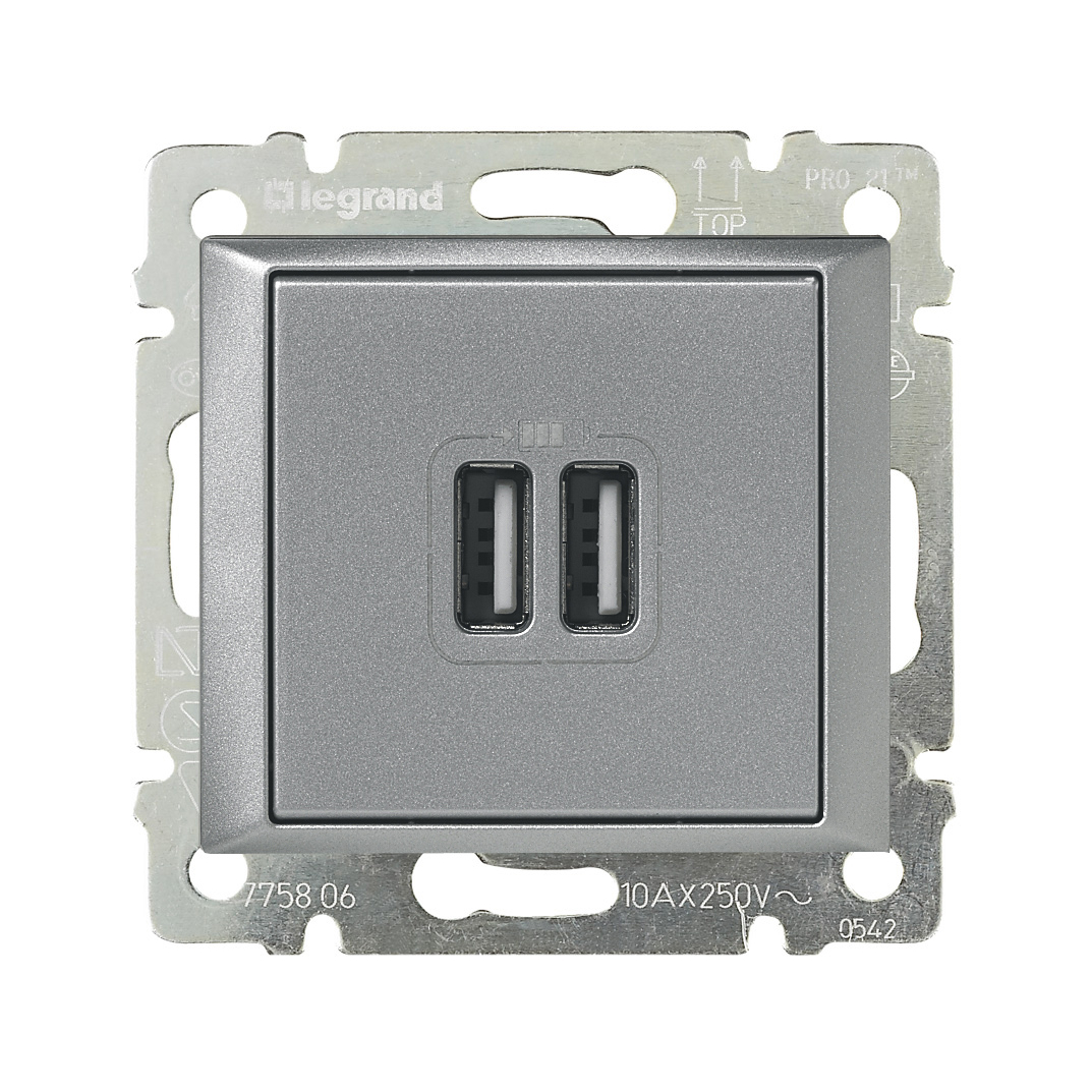 VALENA Розетка USB A+A 15Вт алюминий
