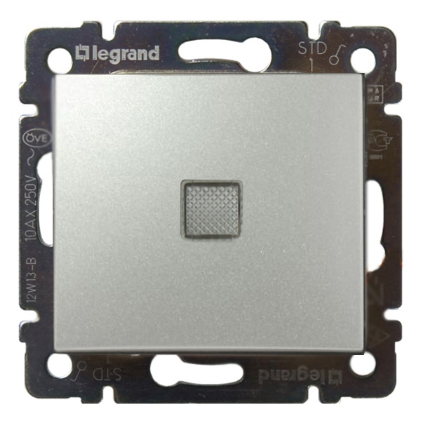 VALENA Переключатель 1-клавишный с подсветкой 10АХ схема 6L безвинтовые зажимы алюминий