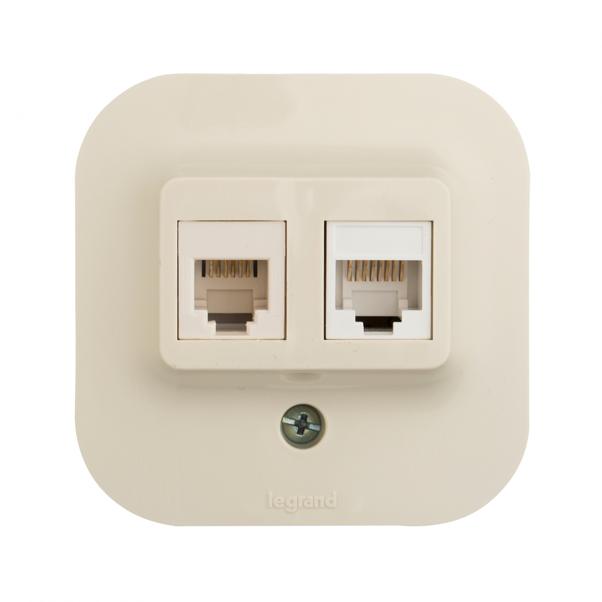 QUTEO Розетка двойная RJ11+RJ45 кат.5E UTP для открытой установки слоновая кость