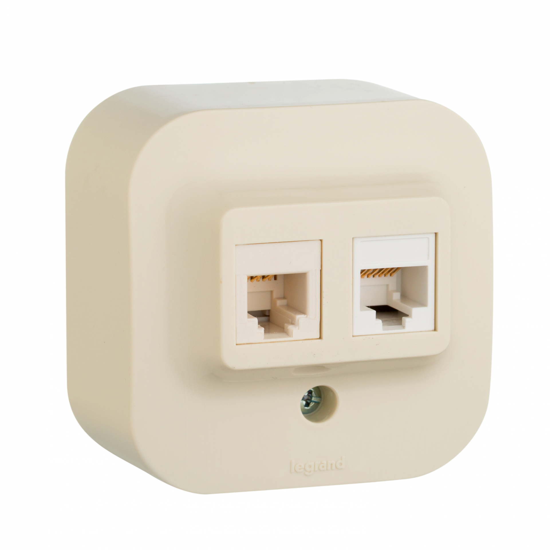 QUTEO Розетка двойная RJ11+RJ45 кат.5E UTP для открытой установки слоновая кость
