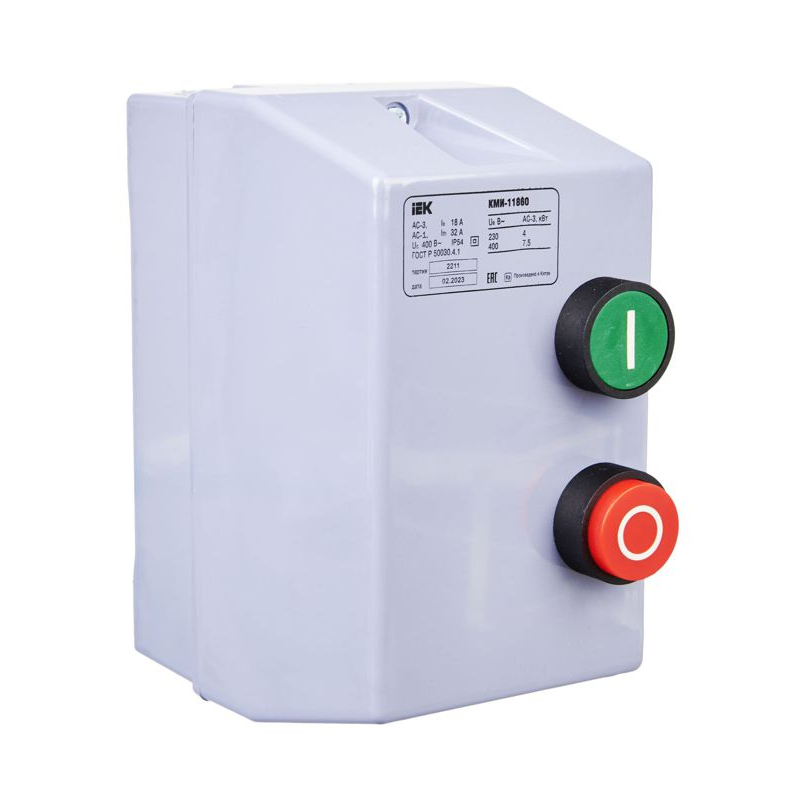 Контактор КМИ11860 18А в оболочке 380В/АС3 IP54 IEK