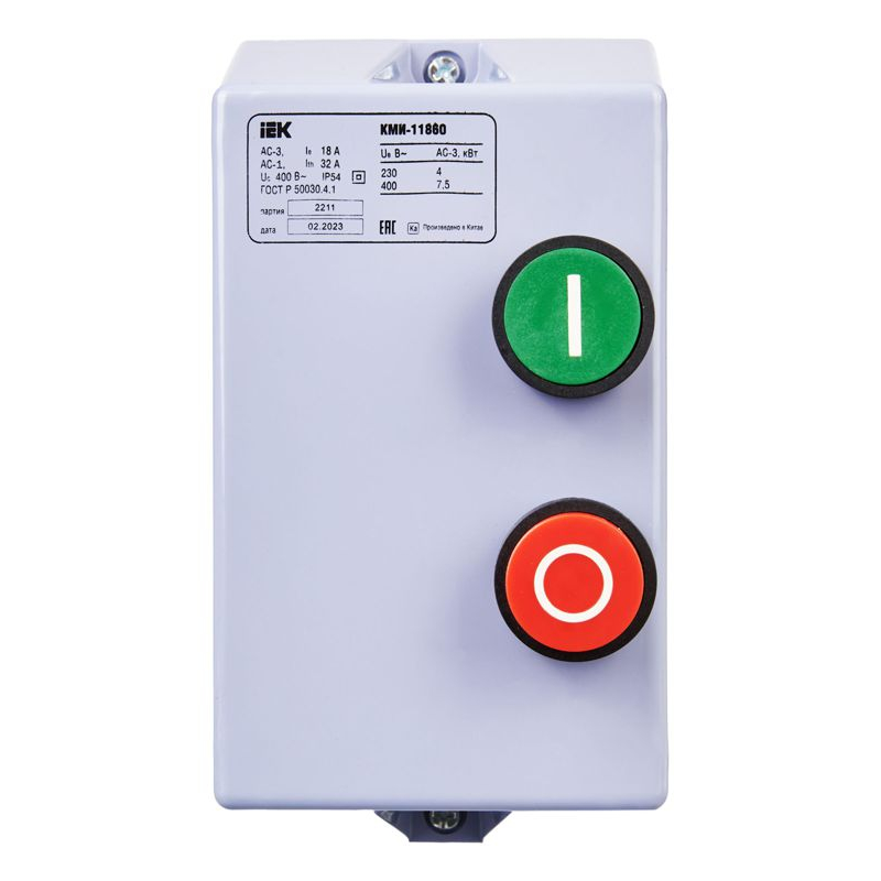 Контактор КМИ11860 18А в оболочке 380В/АС3 IP54 IEK