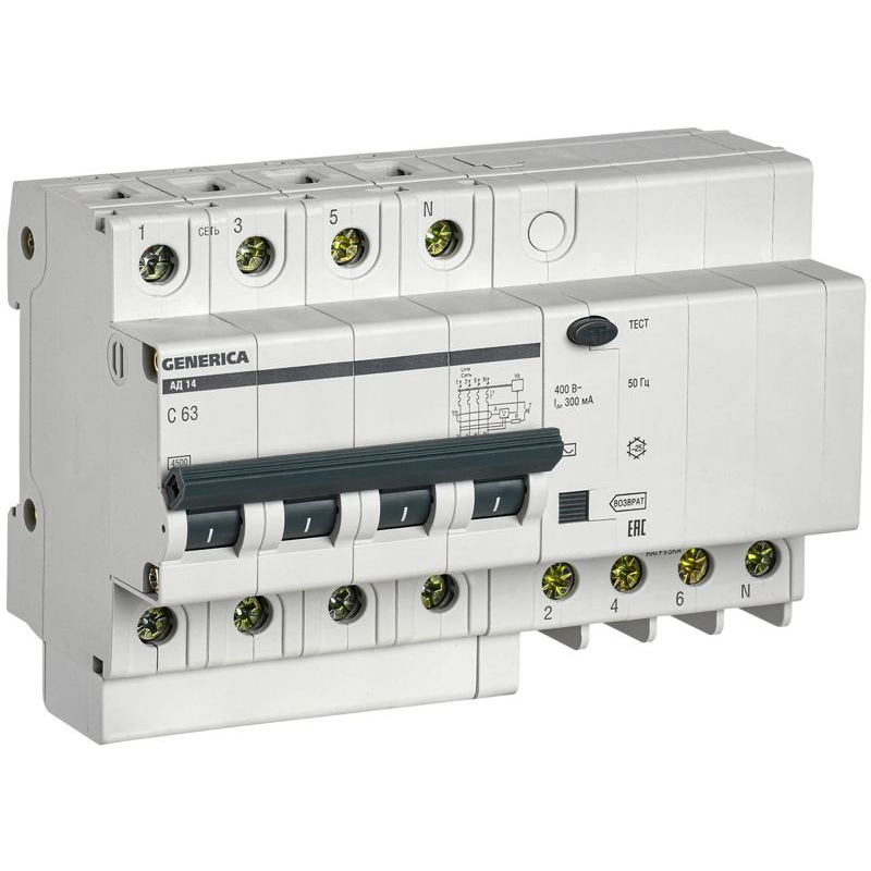 Дифференциальный автоматический выключатель АД14 4Р 63А 300мА GENERICA