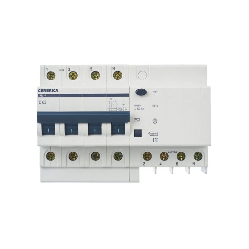 Дифференциальный автоматический выключатель АД14 4Р 63А 300мА GENERICA