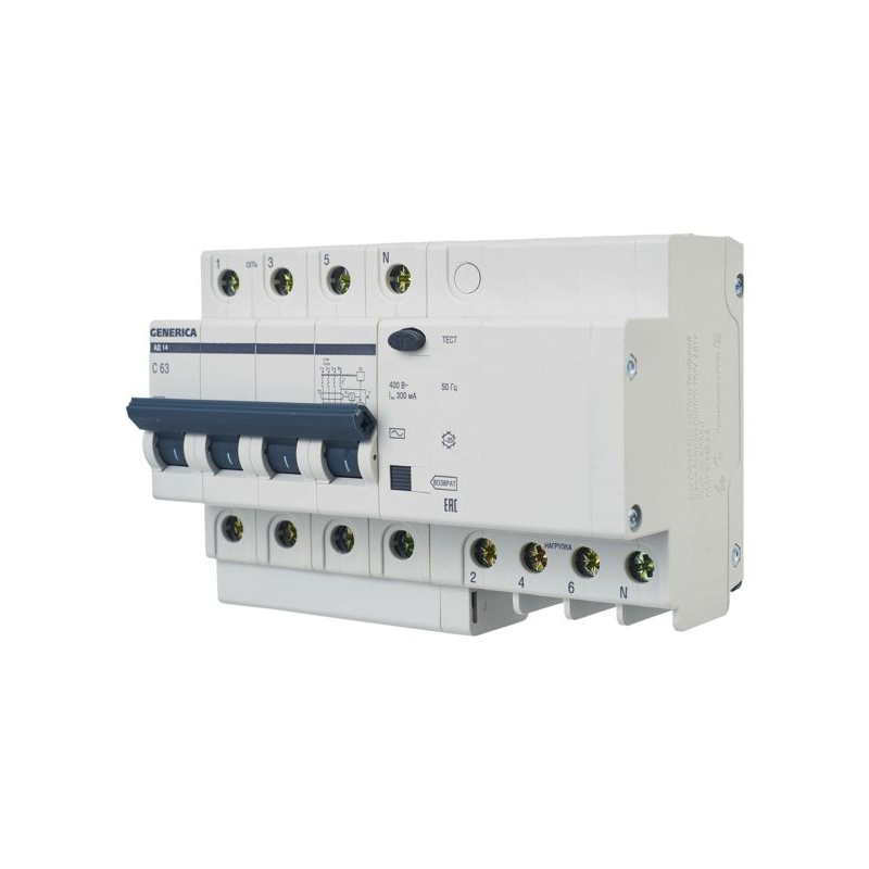 Дифференциальный автоматический выключатель АД14 4Р 63А 300мА GENERICA