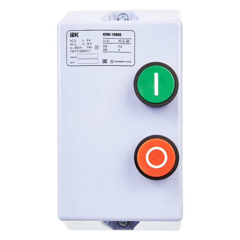 Контактор КМИ10960 9А в оболочке 380В/АС3 IP54 IEK