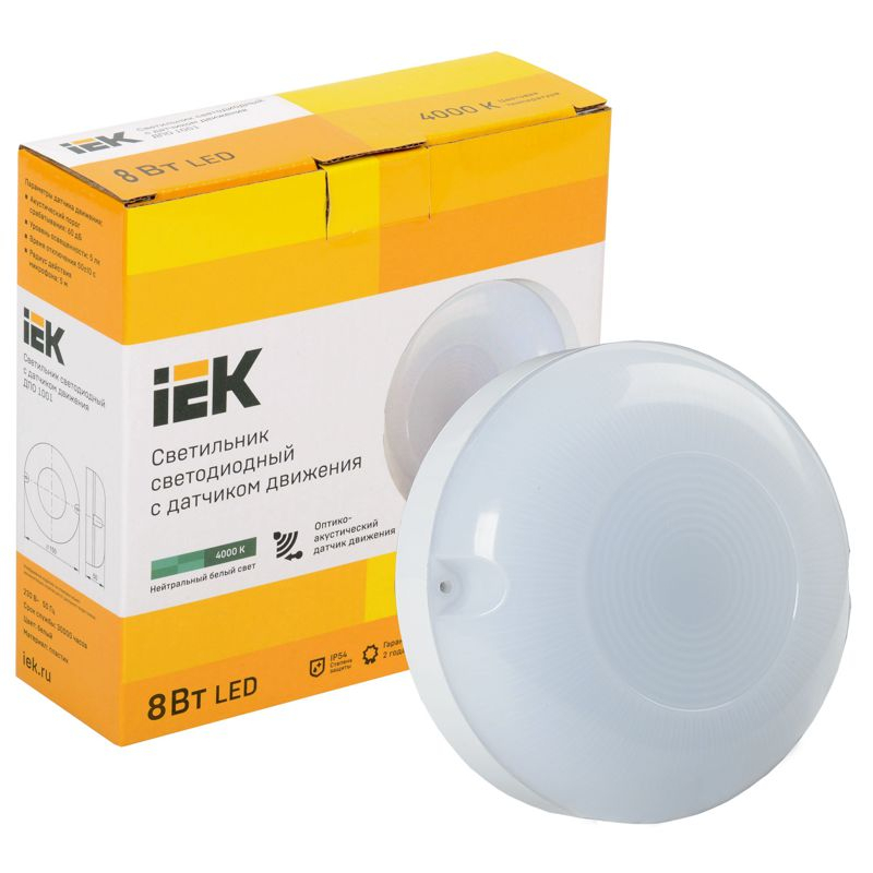 Светильник светодиодный ДПО 1001 8Вт 4000K IP54 с акустическим датчиком IEK