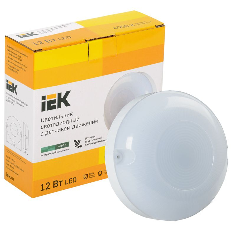 Светильник светодиодный ДПО 1002 12Вт 4000K IP54 с акустическим датчиком IEK