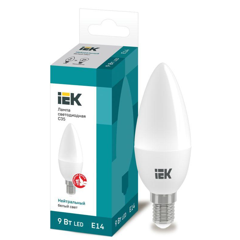 Лампа светодиодная ECO C35 9Вт свеча 4000К E14 230В IEK LLE-C35-9-230-40-E14