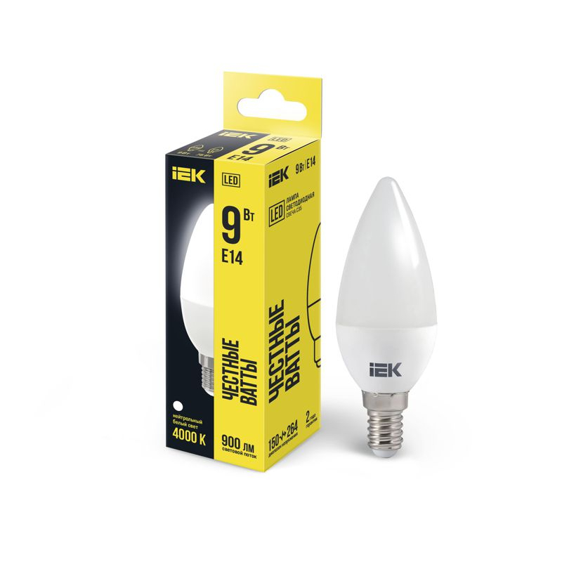 Лампа светодиодная C35 свеча 9Вт 230В 4000К E14 IEK