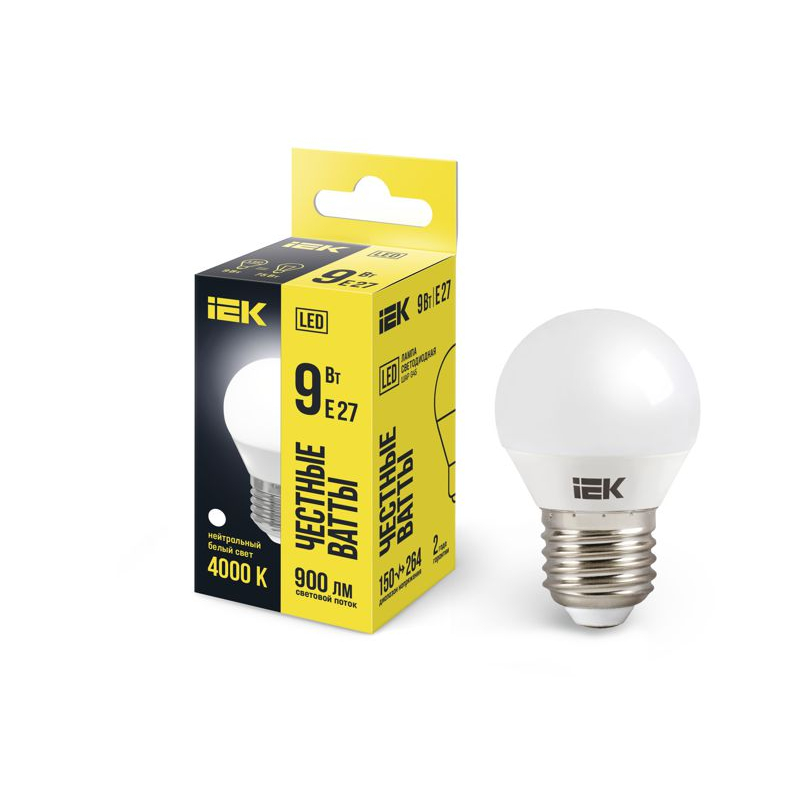 Лампа светодиодная G45 шар 9Вт 230В 4000К E27 IEK