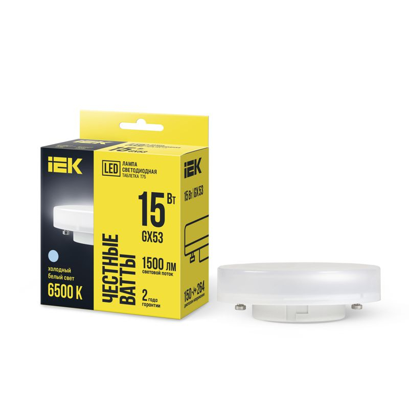 Лампа светодиодная T75 таблетка 15Вт 230В 6500К GX53 IEK