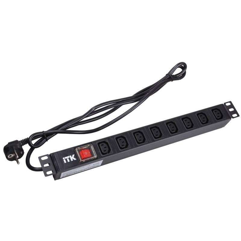 Блок розеток 8 мест PDU (немец. станд) 19д. IEC320 C13 PH12-8C131 с LED выкл.алюм.профиль1U шнур 2м вилка DIN49440 ITK PH12-8C131