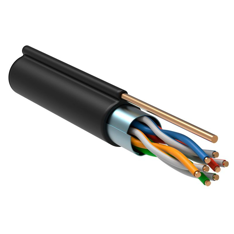 ITK Витая пара F/UTP кат.5E 4х2х24AWG solid LDPE с металлическим тросом 1,2мм черный (305м)