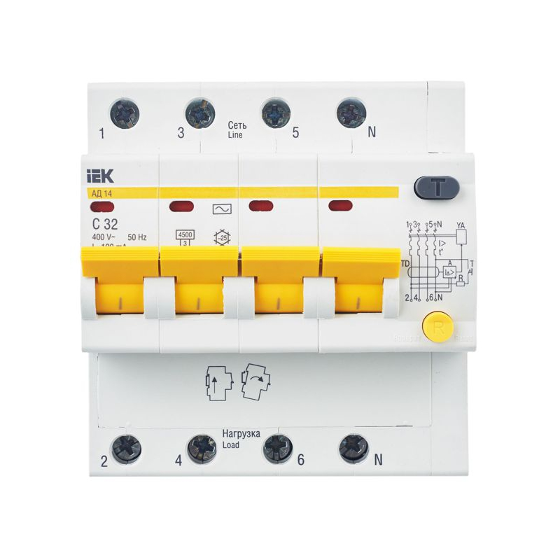 KARAT Дифференциальный автомат АД14 4P 32А 100мА тип AC IEK
