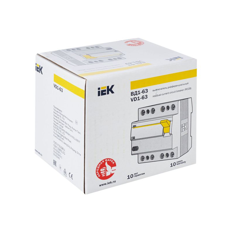 Выключатель дифференциальный (УЗО) ВД1-63 4Р 80А 300мА IEK