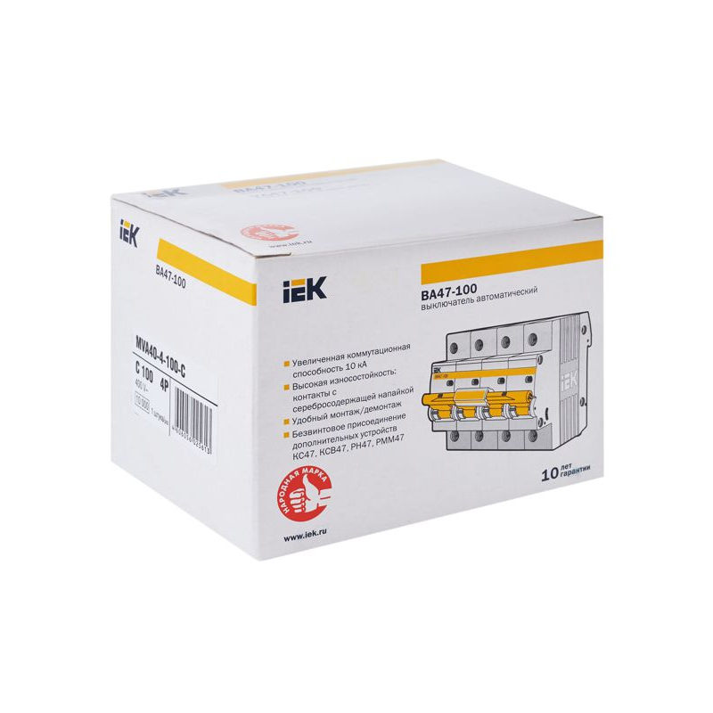 KARAT Автоматический выключатель ВА47-100 4P C 100А 10кА IEK