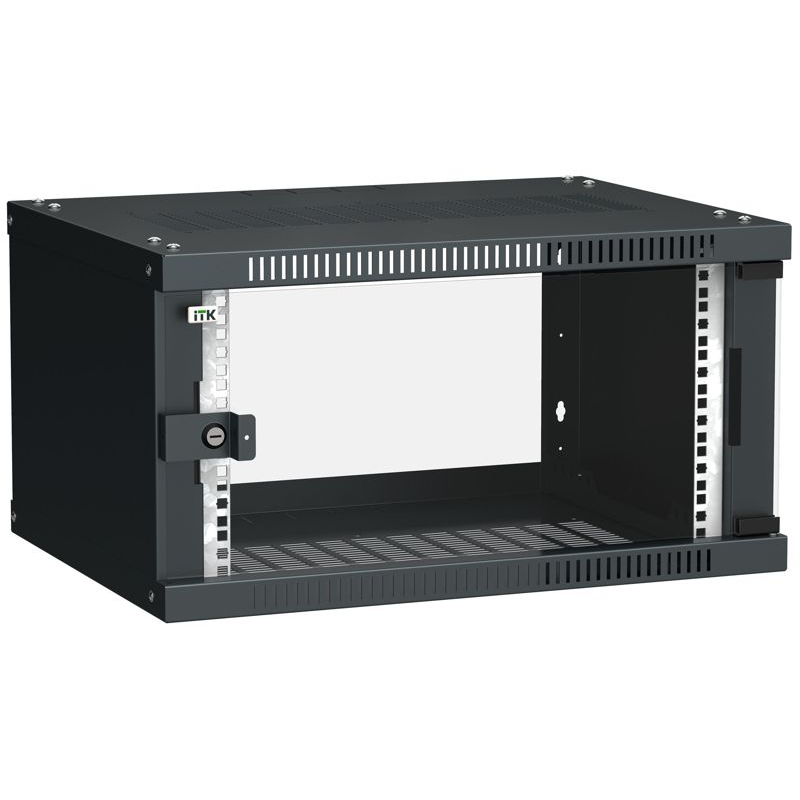 ITK Шкаф настенный LINEA WE 6U 600х450мм дверь стекло черный