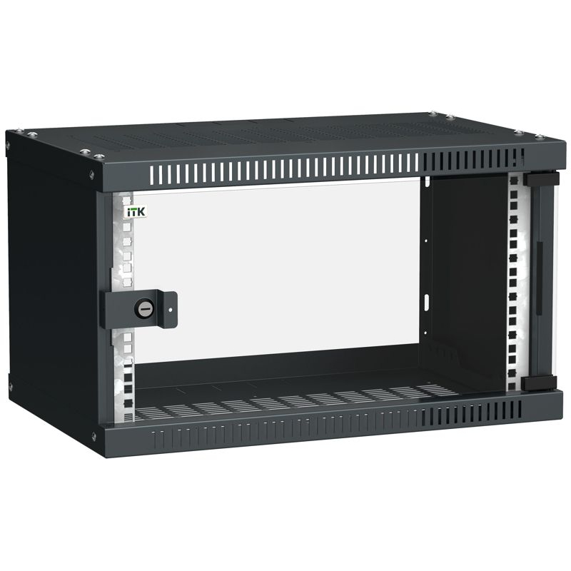 ITK Шкаф настенный LINEA WE 6U 550х350мм дверь стекло черный