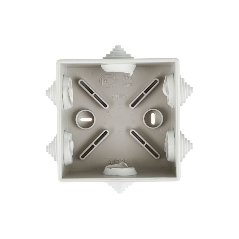 Коробка распаячная КМ41235 для открытой проводки безгалогенная (HF) 85х85х40мм IP44 6 гермовводов серая IEK