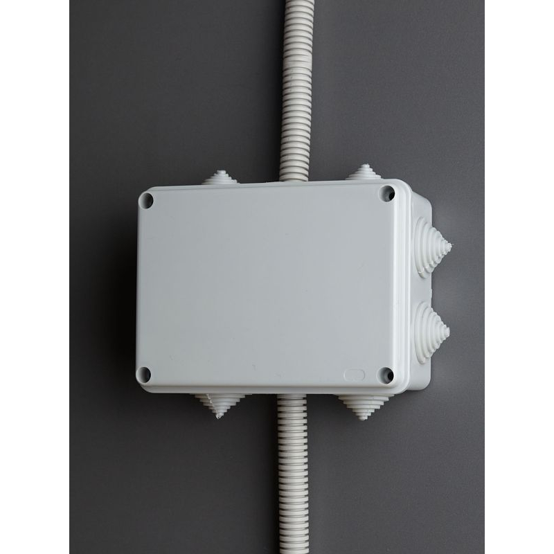 Коробка распаячная КМ41241 для открытой проводки безгалогенная (HF) 150х110х70мм IP44 10 гермовводов серая IEK