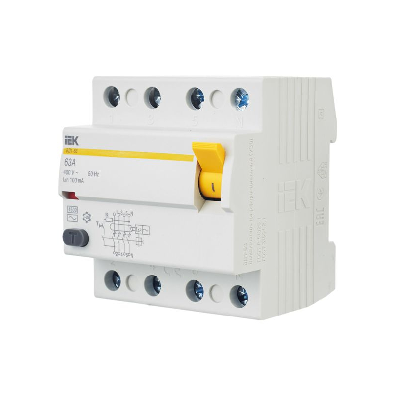 Выключатель дифференциальный (УЗО) ВД1-63 4Р 63А 100мА IEK