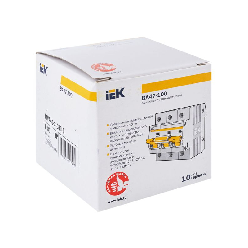KARAT Автоматический выключатель ВА47-100 3P D 80А 10кА IEK