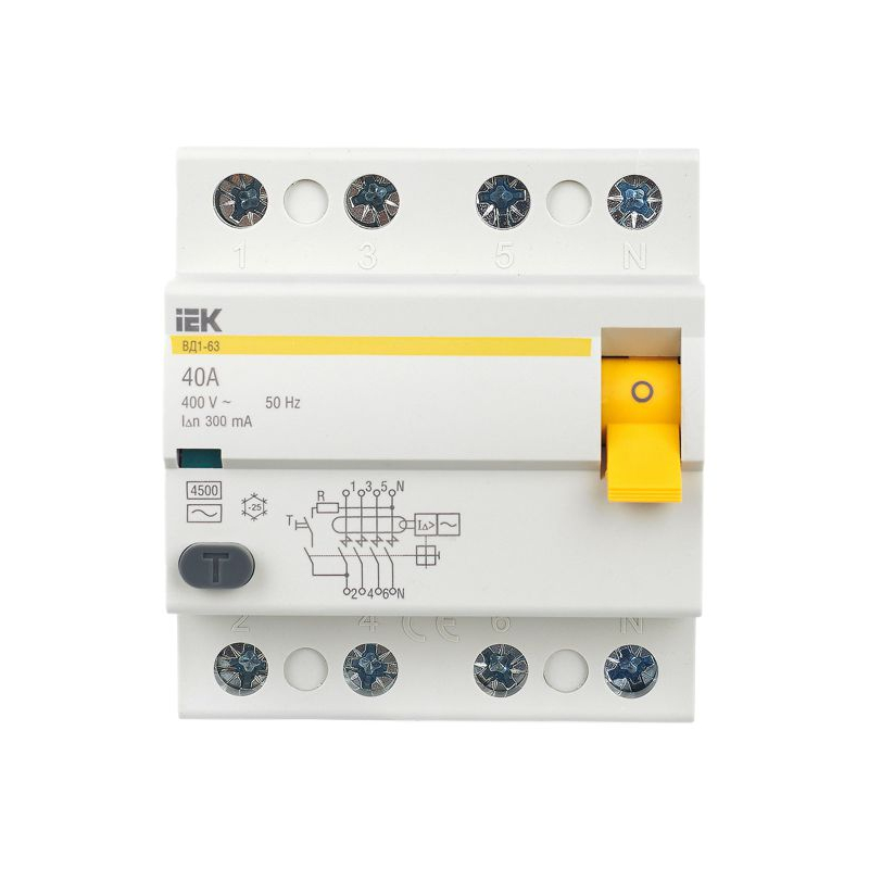 Выключатель дифференциальный (УЗО) ВД1-63 4Р 40А 300мА IEK