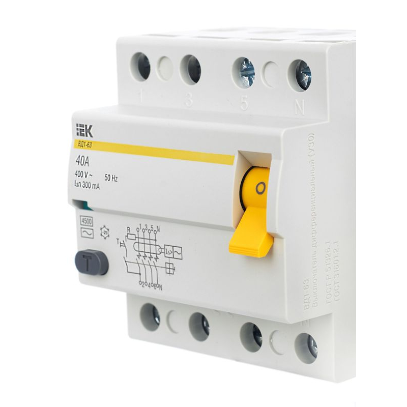 Выключатель дифференциальный (УЗО) ВД1-63 4Р 40А 300мА IEK