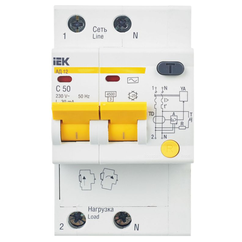 KARAT Дифференциальный автомат АД12 2P 50А 30мА тип AC IEK