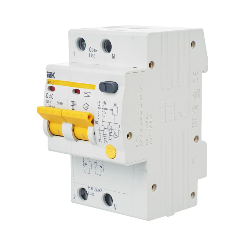 KARAT Дифференциальный автомат АД12 2P 50А 30мА тип AC IEK