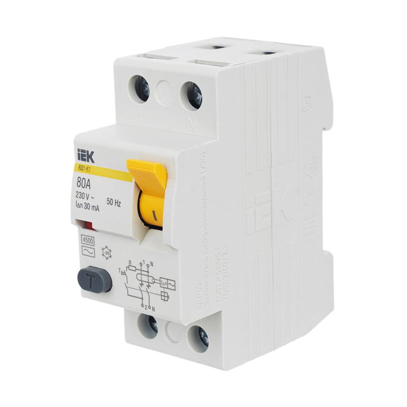 Выключатель дифференциальный (УЗО) ВД1-63 2Р 80А 30мА IEK