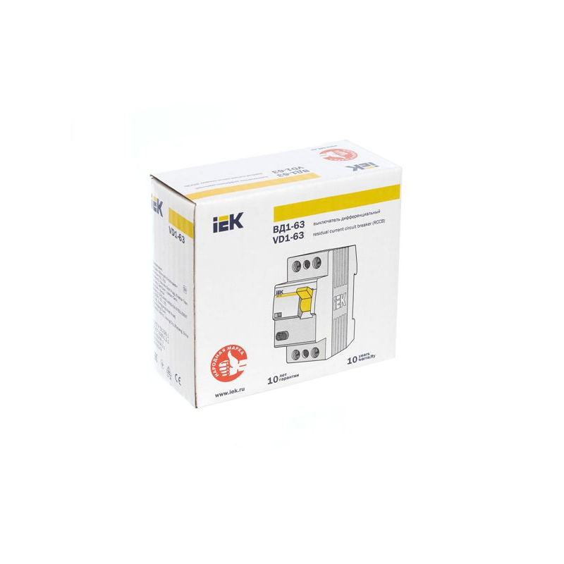 Выключатель дифференциальный (УЗО) ВД1-63 2Р 80А 30мА IEK