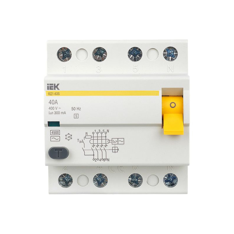 Выключатель дифференциальный (УЗО) ВД1-63S 4Р 40А 300мА IEK