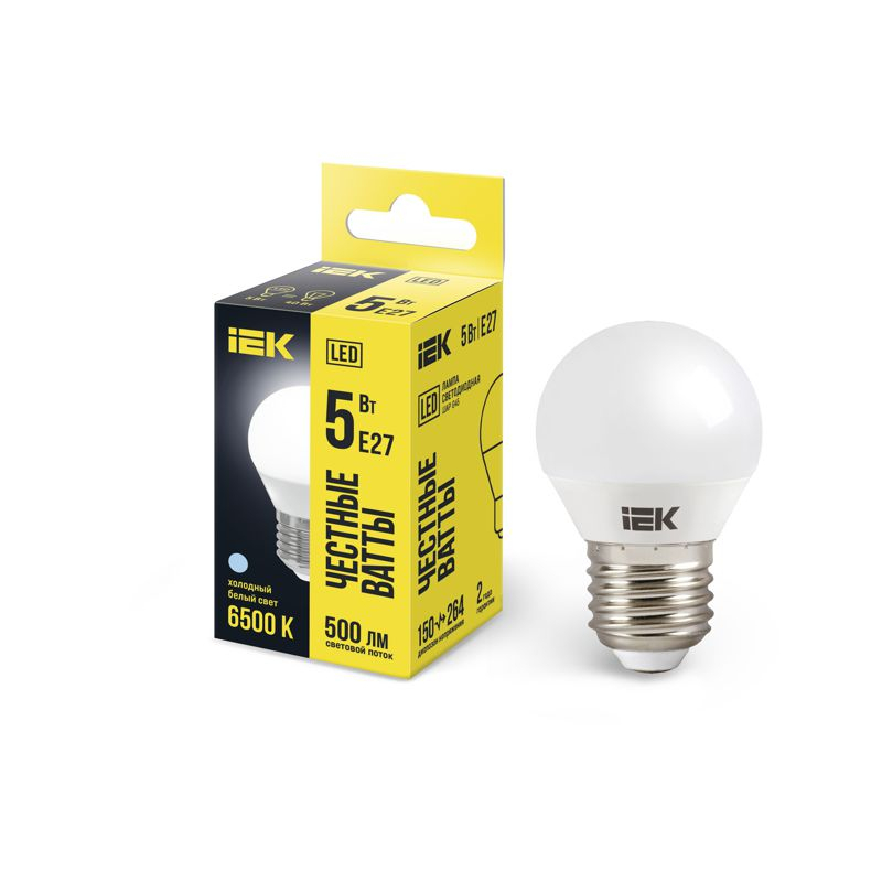Лампа светодиодная G45 шар 5Вт 230В 6500К E27 IEK