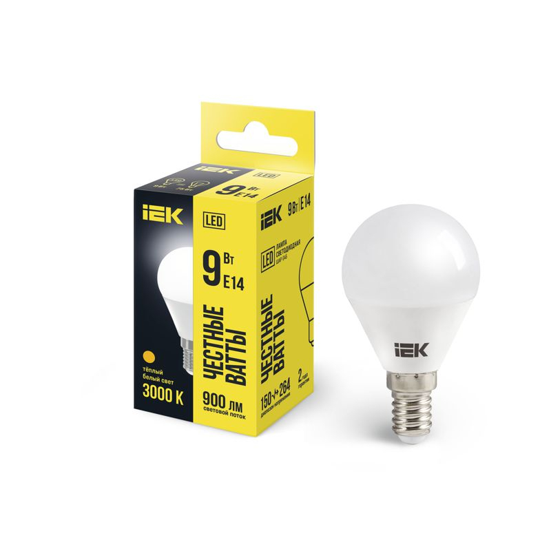 Лампа светодиодная G45 шар 9Вт 230В 3000К E14 IEK
