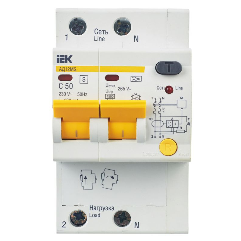 KARAT Дифференциальный автомат АД12MS 2P 50А 100мА тип A IEK
